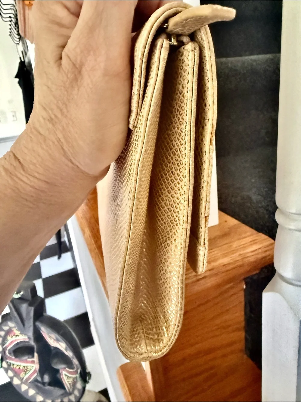 Elaine Turner Metallic Gold Textured Clutch with Chain Hardware nwot
